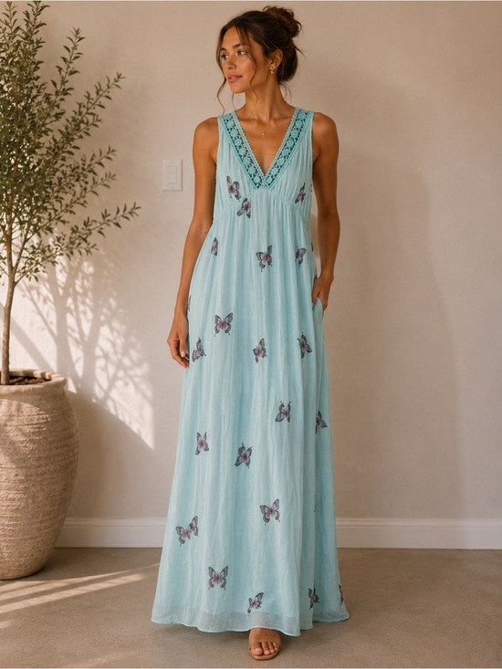lola Dresses & Skirts - LOLA Aqua Butterfly Maxi Dress
